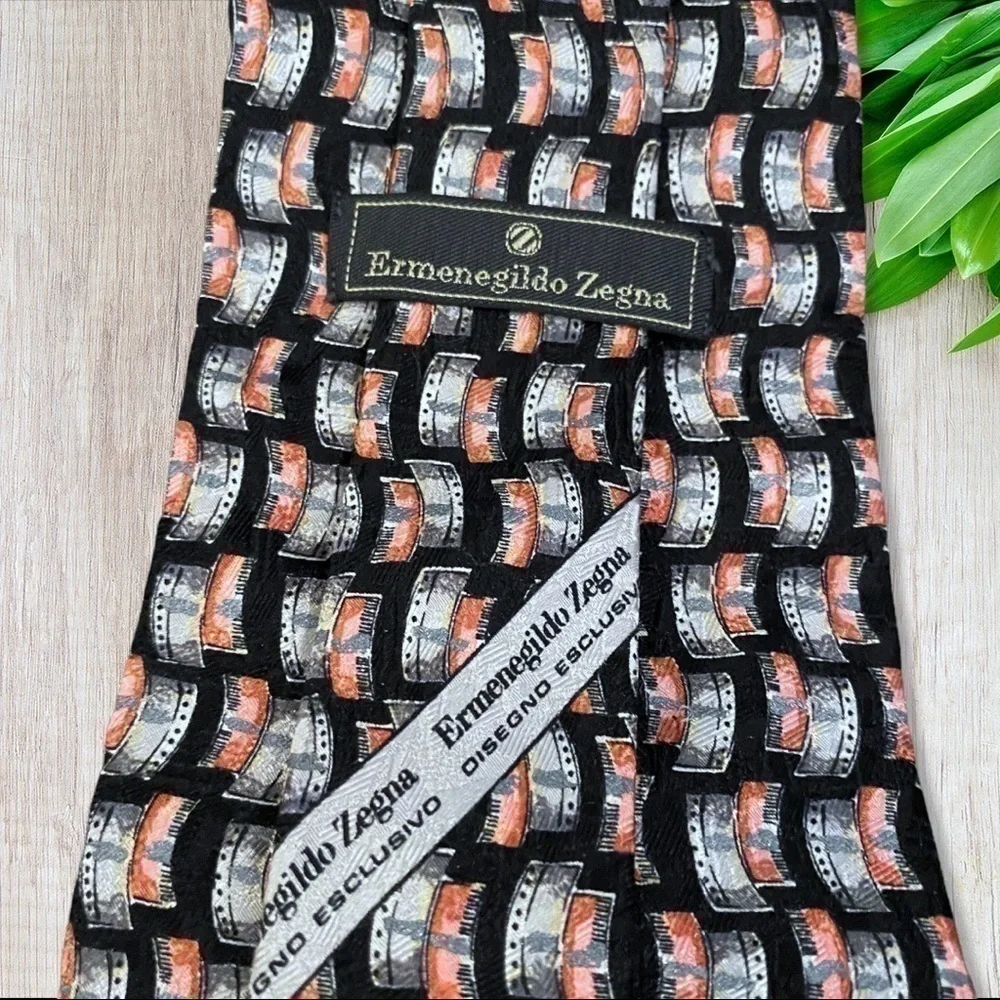 Vintage 90s Ermenegildo Zegna Tie Abstract Filmstrip Pattern